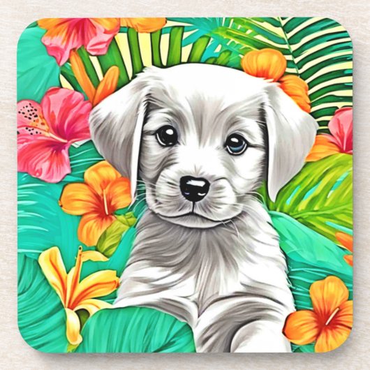 Floral Puppy Art Bier Onderzetter (Voorkant)