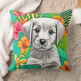 Floral Puppy Art Kussen