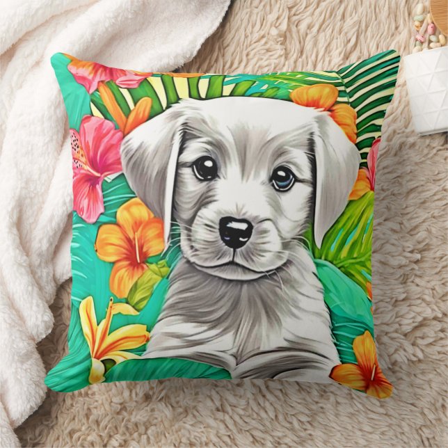 Floral Puppy Art Kussen (Deken)