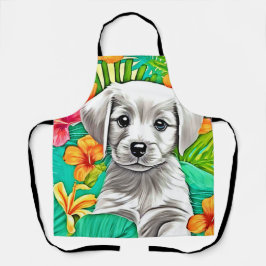Floral Puppy Art Schort