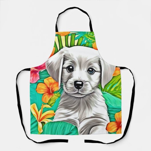 Floral Puppy Art Schort (Voorkant)