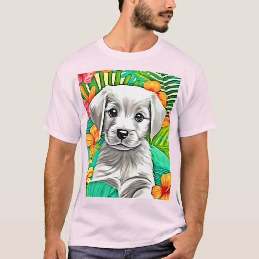 Floral Puppy Art T-shirt (Voorkant)