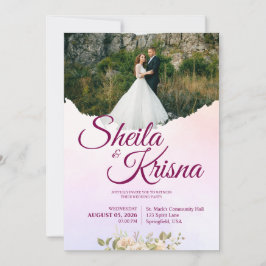 Floral Purple and Pink Elegance Wedding with Photo Kaart