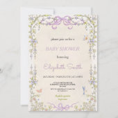 Floral purple babyshower party invitation kaart (Voorkant)