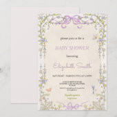 Floral purple babyshower party invitation kaart (Voorkant / Achterkant)
