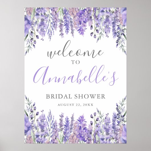 Floral Purple Bridal Shower Welcome Sign Poster (Voorkant)