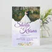 Floral Purple Elegance Wedding with Photo Kaart (Staand voorkant)
