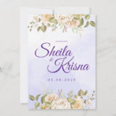 Floral Purple Elegance Wedding with Photo Kaart (Achterkant)