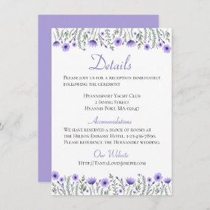 Floral Purple Flowers Details Directions Wedding Kaart