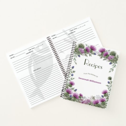 Floral Purple Thistle Elegant Frame Recipe  Notitieboek (Binnen)