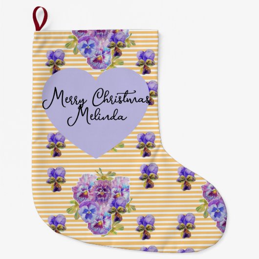Floral Purple Viola Yellow Pansy Christmas Name Grote Kerstsok (Voorkant)