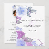 *~* Floral QR Blue Rozen AR12 - RSVP FOTO BRUILOFT Kaart (Voorkant / Achterkant)