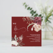*~* Floral QR Bouquet AR15 RSVP BURGANDY WEDDING Kaart (Staand voorkant)