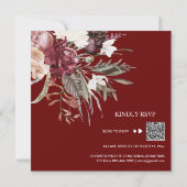 *~* Floral QR Bouquet AR15 RSVP BURGANDY WEDDING Kaart (Achterkant)