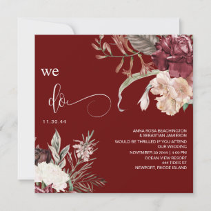 *~* Floral QR Bouquet AR15 RSVP BURGANDY WEDDING Kaart