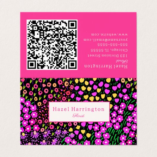 Floral QR Code Gevouwen Visitekaartje Scannable (Buitenkant ongevouwen)