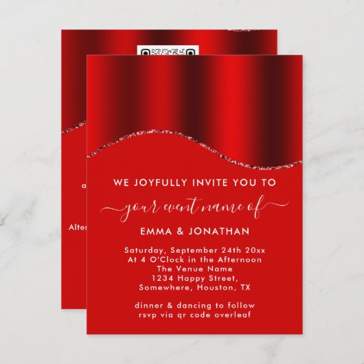 Floral QR-code Glitter Borders Rood wijn (Voorkant / Achterkant)