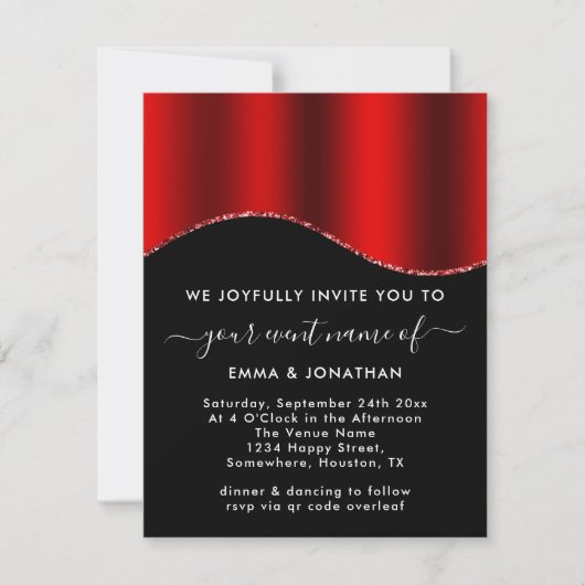 Floral QR-code Glitter Borders Rood Wijn Zwart (Voorkant)