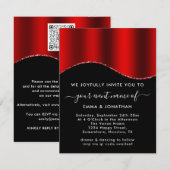 Floral QR-code Glitter Borders Rood Wijn Zwart (Voorkant / Achterkant)