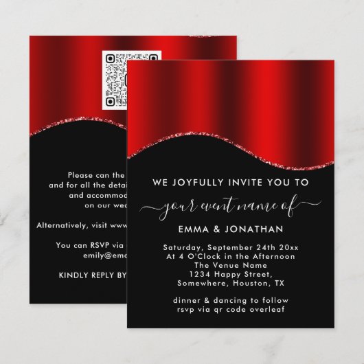 Floral QR-code Glitter Borders Rood Wijn Zwart (Voorkant / Achterkant)