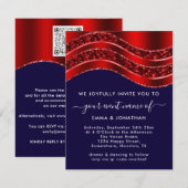 Floral QR-code Glitter Burgundy Red Blue Navy (Voorkant / Achterkant)