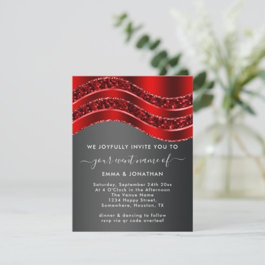 Floral QR-code Glitter Burgundy Red Rose Gray (Staand voorkant)