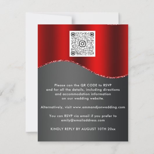 Floral QR-code Glitter Burgundy Red Rose Gray (Achterkant)