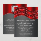 Floral QR-code Glitter Burgundy Red Rose Gray (Voorkant / Achterkant)