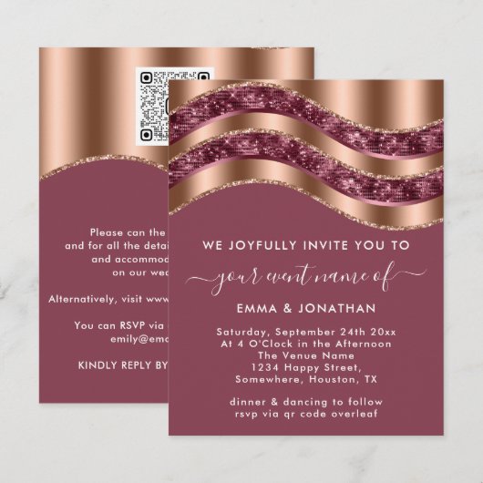 Floral QR-code Glitter Roos Gold Koper (Voorkant / Achterkant)