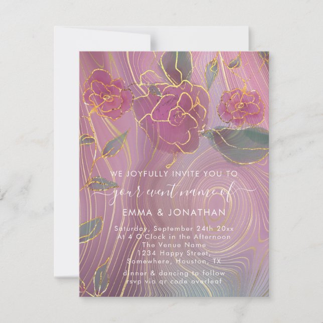 Floral QR Code Marsala Burgundy Gold Pink (Voorkant)