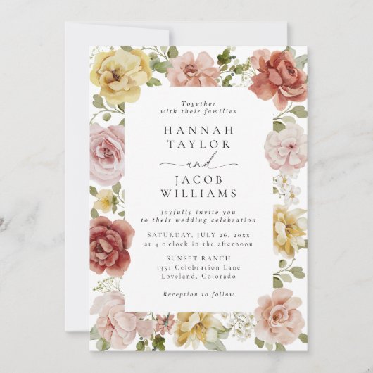 Floral QR Code Photo Wildflower Spring Wedding Kaart (Voorkant)