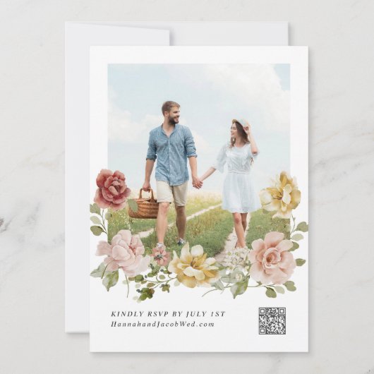 Floral QR Code Photo Wildflower Spring Wedding Kaart (Achterkant)