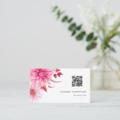 Floral QR-code voor Bourgogne en Blush Waterverf Visitekaartje (Staand voorkant)