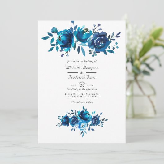 Floral QR Code Weddenschap marineserie en witte Wa Kaart (Staand voorkant)