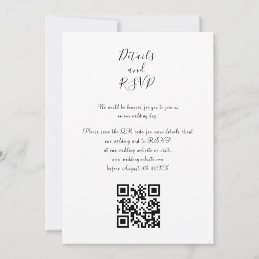 Floral QR Code Weddenschap zwart-wit Greenery Kaart (Achterkant)