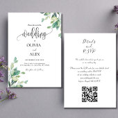 Floral QR Code Weddenschap zwart-wit Greenery Kaart