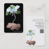 *~ Floral QR code Witte Anemoon Roos Goud Visitekaartje (Voorkant / Achterkant)