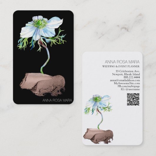 *~ Floral QR code Witte Anemoon Roos Goud Visitekaartje (Voorkant / Achterkant)