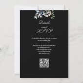 Floral QR Code Zwart-wit bruiloft Kaart (Achterkant)