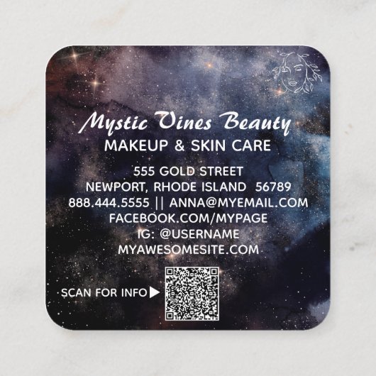 *~* Floral QR Cosmic Nebula Fantasy Goddess Square Vierkante Visitekaartje (Achterkant)