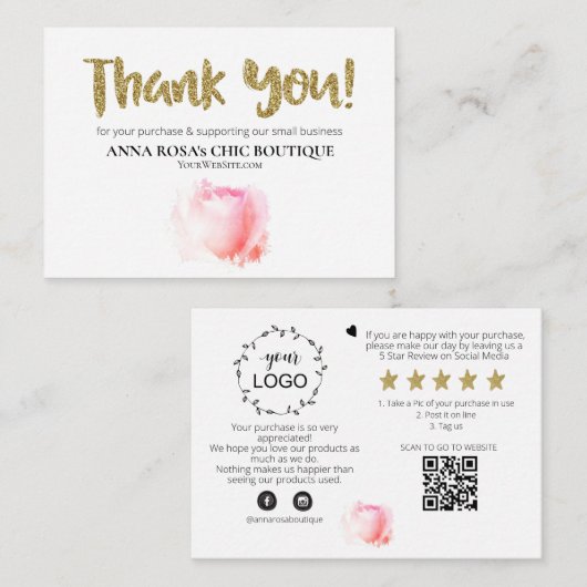 *~* Floral QR Logo DANK U Review ROOS AP8 Informatiekaartje (Voorkant / Achterkant)