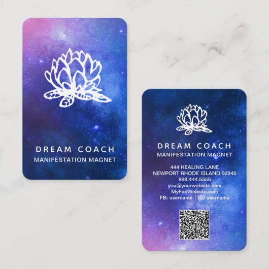 *~* Floral QR Night Celestial Galaxy Sky Lotus Visitekaartje (Voorkant / Achterkant)