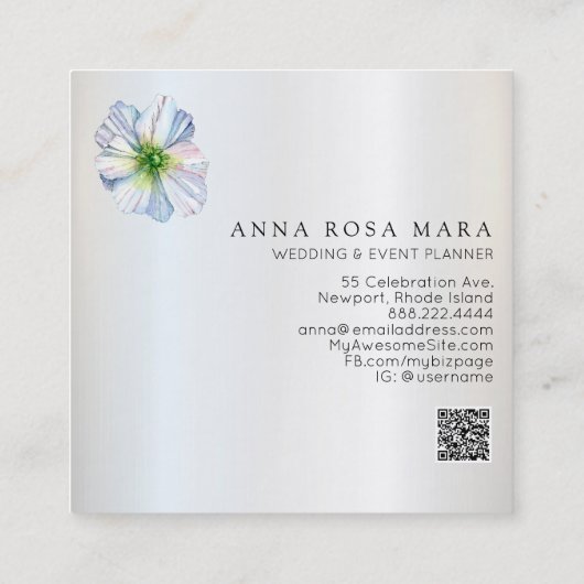 *~* Floral QR Rainbow White Anemone Flower Vierkante Visitekaartje (Achterkant)