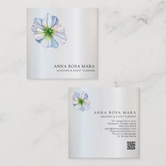 *~* Floral QR Rainbow White Anemone Flower Vierkante Visitekaartje (Voorkant / Achterkant)