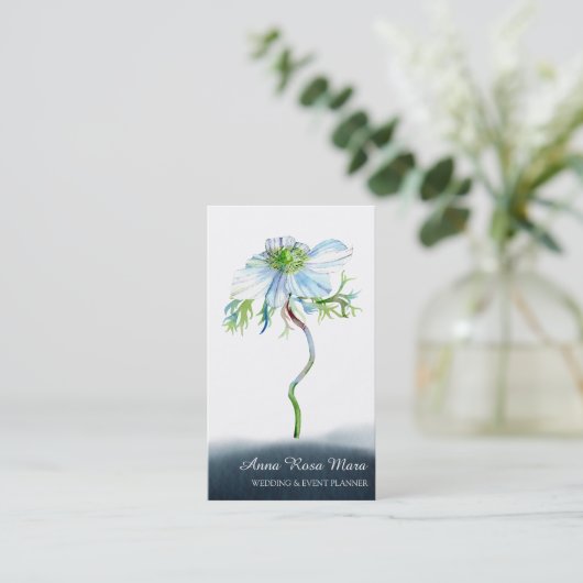 *~* Floral QR White Anemone Wedding Event Planner Visitekaartje (Staand voorkant)