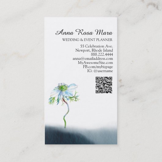 *~* Floral QR White Anemone Wedding Event Planner Visitekaartje (Achterkant)