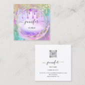 Floral QRCode Acrilic Nails Drivers Holograaf Vierkante Visitekaartje (Voorkant / Achterkant)