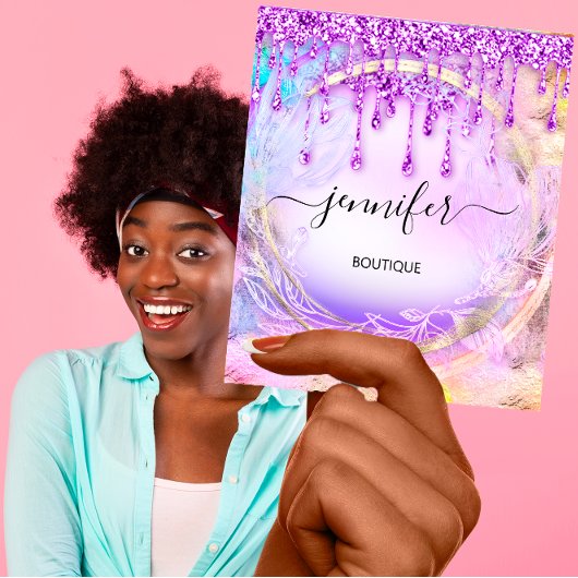 Floral QRCode Professional Shop Drift Paars Vierkante Visitekaartje