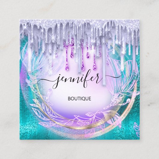 Floral QRCode Professional Shop Drivers Glitter Vierkante Visitekaartje (Voorkant)