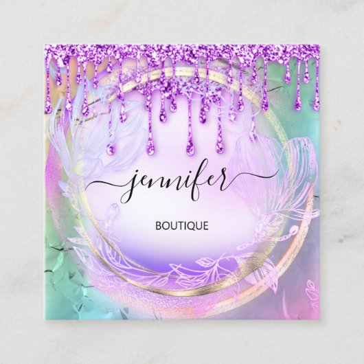 Floral QRCode Professional Shop Drivers Holograaf Vierkante Visitekaartje (Voorkant)